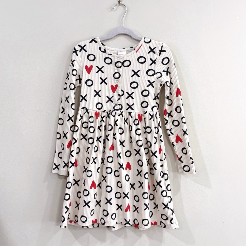 Hanna Andersson Girls Dress 130cm US 8 Cream XO Hearts Cotton Cute